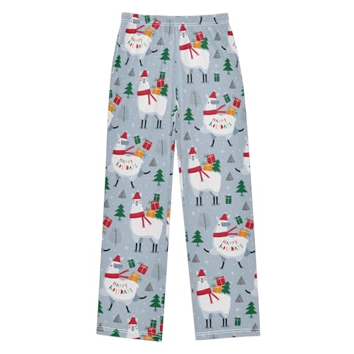 ZZXXB Xmas Llama and Gifts Boys Long Pants Soft Trousers Elastic Waist Kids Lounge Bottoms with Pockets S-XL