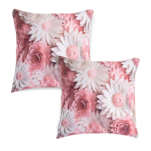 Image of HOKIPO 'Nature Muse 7D' Premium HD Printed Holland Velvet Sofa Cushion Cover | 16x16 Inch (40x40 cm) | Pack of 2, Blush Bouquet (IN-923-D6*2)