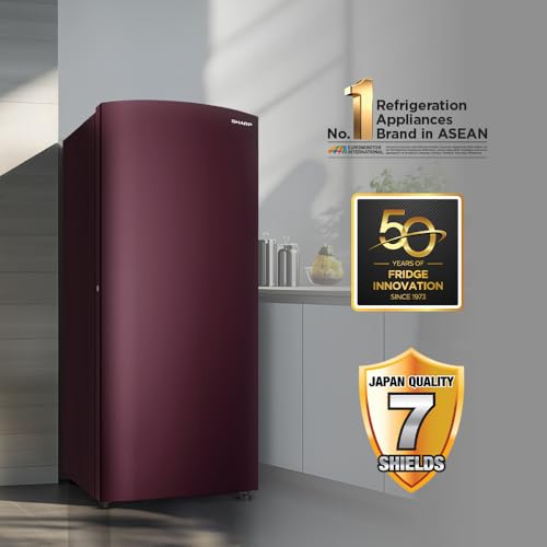 Image of SHARP 187 L Direct Cool Single Door 2 Star Refrigerator | Glass Shelves| 2.25L Bottle Space | Japan 7 Shield Protection | 60 Mins Fast Ice (Solid Red, SJ-DF207N2-PRS)