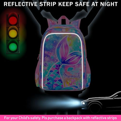 Image of CCJPX 3Pcs Mermaid Backpack for Girls, 16 inch Kids Fishtail Bookbag with Lunch Box, Cute Water Resistant Schoolbag for Preschool Kindergarten Toddler(Rainbow)