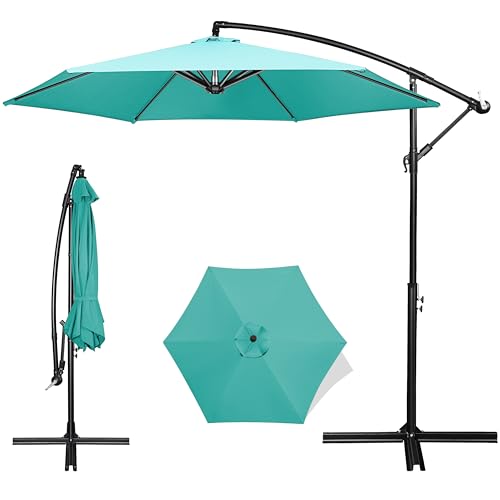 FRUITEAM 10FT Outdoor Cantilever Umbrellas for Patio, Offset Patio Umbrella With Crank and Cross...