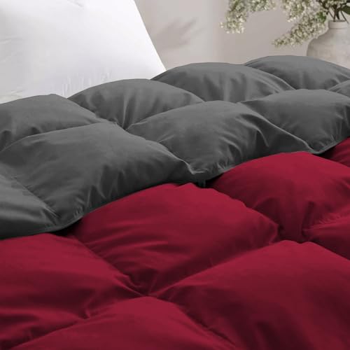 Image of Fluffy 600 GSM Winter Comforter Double Bed Size 90 inchX100 inch - 600 GSM Heavy Winter Quilt Microfiber Rajai /Duvet /Blanket Super Soft Double Bed - Burgundy /Dark Gray Color