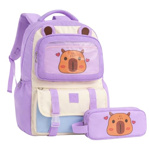 Kit Mochila com Estojo Capivara, Escolar para Meninas Juvenil Voltas às Aulas (Lilás)