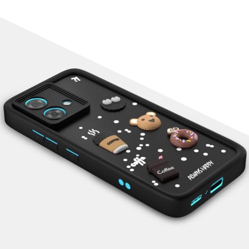 Image of Bintage Cute Fun Taddy Cartoon 3D Ball Bear Milk Donut Coffee Cup Silicon Case Full Body & Camera Protection Back Cover Compatible for Motorola Moto Edge 40Neo - Black