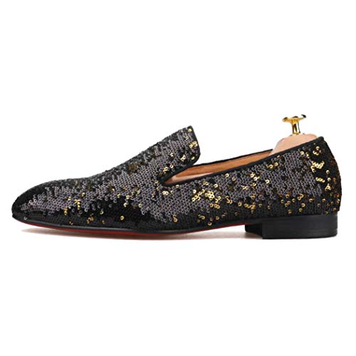 FERUCCI Men Black Gold Sequins Slippers Loafers Flats4