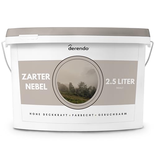 derendo Exklusive Wandfarbe beige 2,5L, hohe Deckkraft, Dispersionsfarbe innen, Innenwandfarbe Raumfarbe zarter Nebel matt, Deckkraftklasse 2, hochdeckende Innenfarbe Profi Qualität