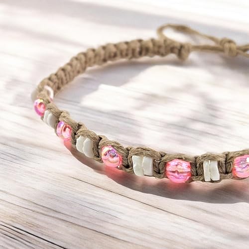 BlueRica Hemp Anklet with Puka Shells & Glowbeads2