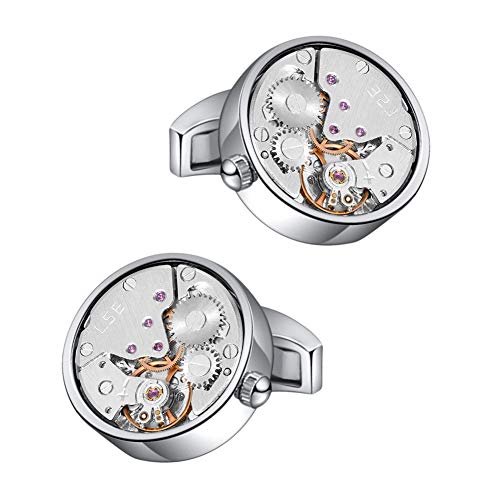 Mr.Van Men's Cufflinks - Watch Movement Design, Rhodium-Plated Brass Steampunk