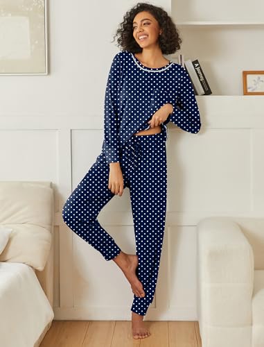 Image of Ekouaer 2 Pack Womens Pajama Sets Long Sleeve Lounge Sets Soft Pj Sleepwear Loungewear
