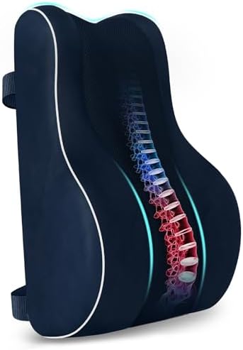 CloudBliss Ergonomic Lumbar Support Pillow – Memory Foam for Lower Back Pain Relief, Adjustable Straps & Mesh Cover for Office, Gaming, Car & Home Essentials (Blue)