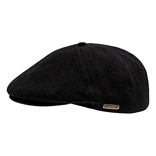 Sterkowski Swede Cap | 100% Linen Flat Cap for Men and Women | Newsboy Hats for Men Flat Caps Hats for Men Gatsby Hats for Men Summer Flat Cap Cabby Hats for Men Mens Linen Hat US 7 3/4 Black