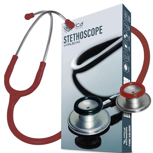 Image of OTICA Acoustic Lightweight Stethoscope for Doctors, Nurses, Students, Home Health Use, Adult, Dual Head, Aluminum Chestpiece (Red)