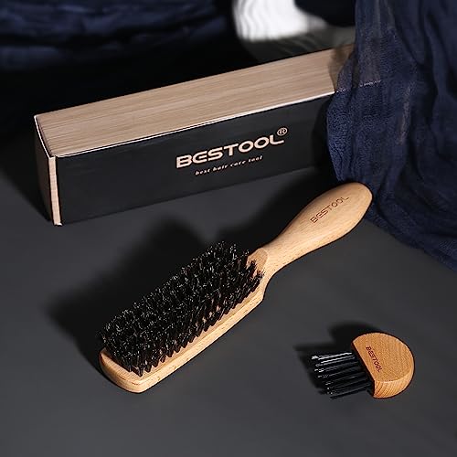 BESTOOL Haarbürste, Wildschweinborsten Bürste für Damen Herren Kinder zum Entwirren & Stylen, Naturborsten Bürste für dünnes, feines Haare, Bartbürste, Griff aus schwarzem Walnussholz (Natürlich)