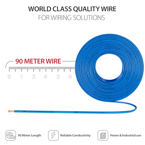 Image of KEI BANFIRE- HFFR 2.5 sqmm 1 Core 99.97% Pure Copper Conductor Heat Resistant Flame Retardant Low Smoke & Halogen - Lead Less House Wire for Domestic & Industrial Electrical Wiring (Blue,90 Meters)