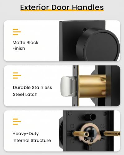 Image of Goldenwarm Black Door Lock Set with Deadbolt, Matte Black Privacy Door Knob and Deadbolt Set, Zinc Alloy Exterior Door Knobs, 1 Pack