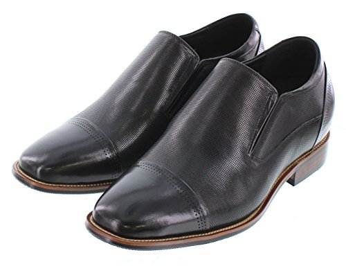 CALTO Men's Invisible Height Increasing Elevator Shoes - Black Premium Leather Slip-on Dress Loafers - 3 Inches Taller - Y10657 - Size 9 D(M) US3