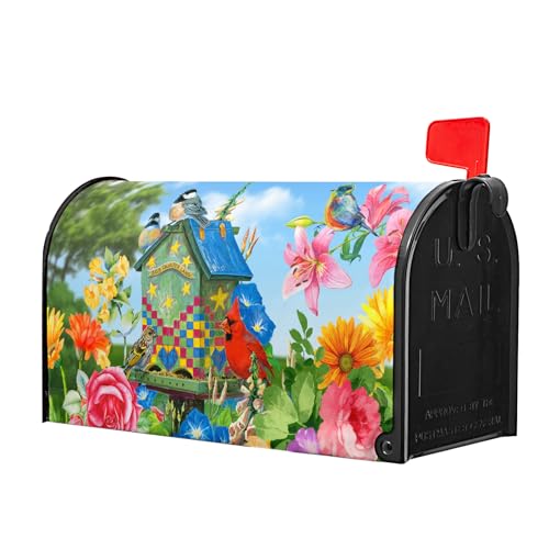 Image of Spring Summer Blooming Flowers Welcome Mailbox Covers Floral Birds Mailbox Wrap Magnetic Standard Size 25x21in Farmhouse Post Letter Box Cover for Home Garden Yard Outdoor Decor