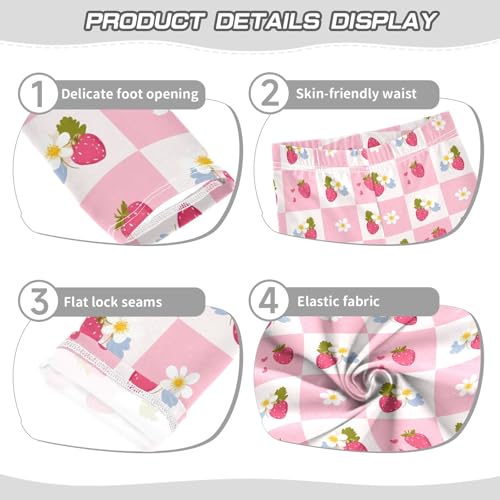Girls' Athletic Leggings Ankle Length Yoga Dance Pants Kids Teen 4T Flower Plaid Strawberry3
