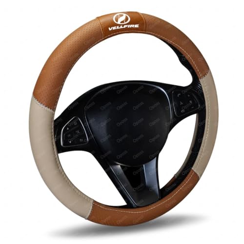 ヴェルファイア(VELLFIRE) 車用ハンドルカバー ヴェルファイア 20系 30系 40系 バイカラー レザー ハンドルカバー 滑り止め&通気性 ステアリングカバー 四季対応高耐久軽自動車 普通車小型トラック通用 (ブラウン)