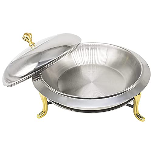 Scaldavivande Rotondo in Acciaio Inox con Coperchio e Contenitore per combustibile per Catering Buffet Cucina Feste Sala da Pranzo,Oro-20cm