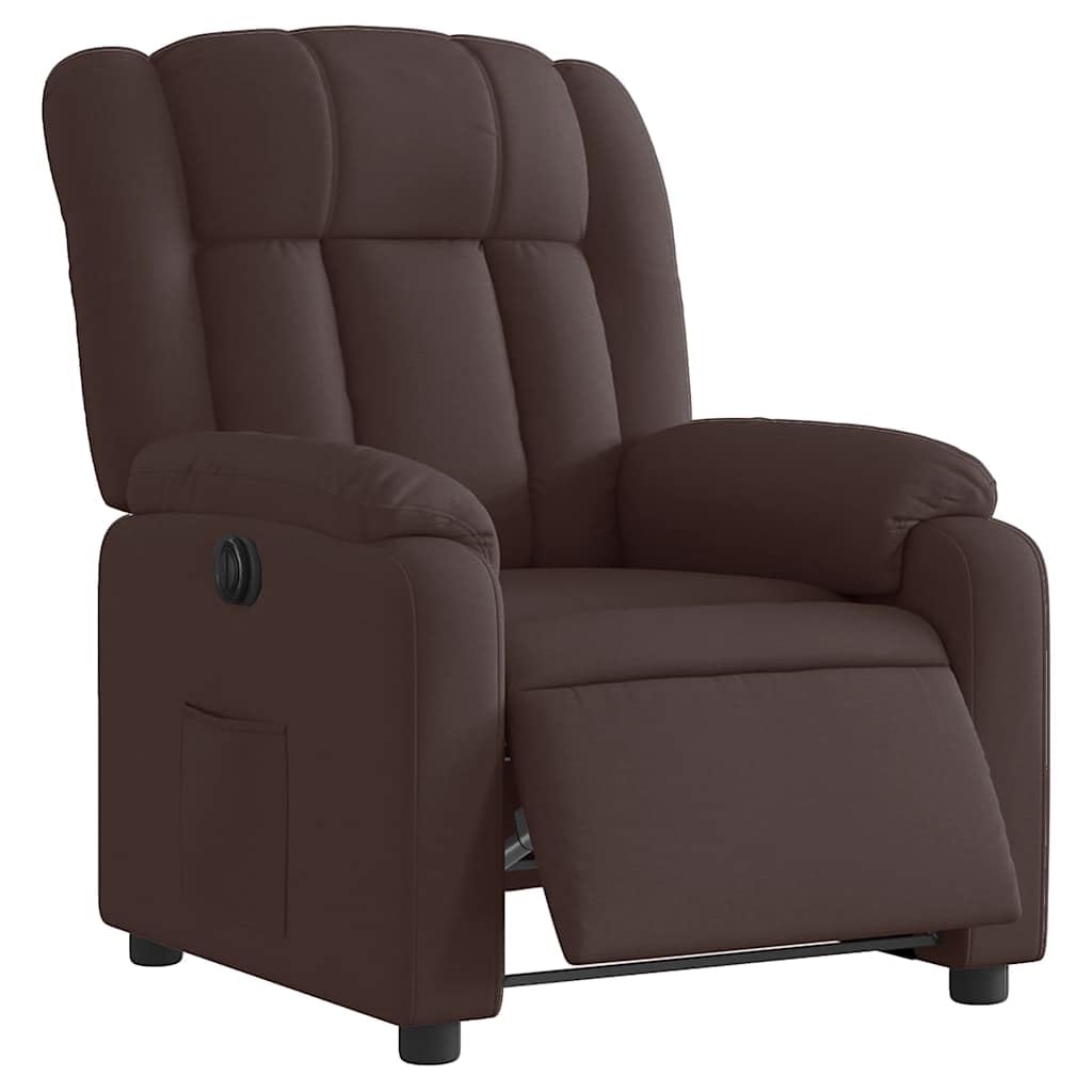 Poltrona relax elettrica in tessuto marrone scuro con tasca laterale e 135