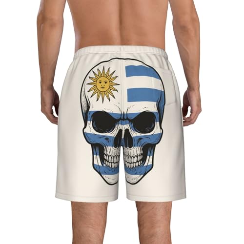 Uruguay Flag Skeleton Print Stylish Beach Shorts Swim Trunks Lightweight Breathable Summer Outdoor Activities3
