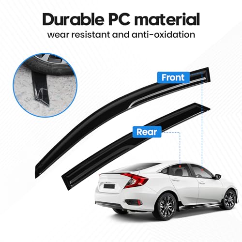 Image of Civic Rain Guard - Window Visors for Honda Civic Sedan 2016-2021, Tape-On Side Window Rain Guards for Civic, 4PCS, Black, Car Accessories
