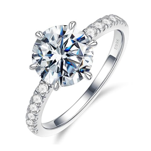 MOOSEA 2CT Moissanite Engagement Rings for Women Wife, 925 Sterling Silver with 14K White Gold Plated Promise Ring for Her, D Color VVS1 Clarity Moissanite Rings for Women Engagement Wedding Gifts