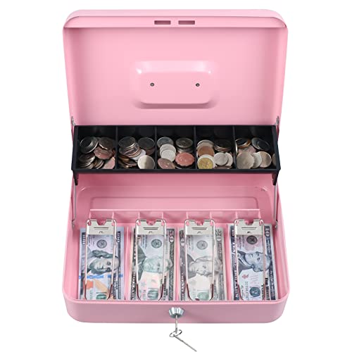 Image of xydled Cash Box with Key Lock, Metal Money Box, Safe Storage box, Pink