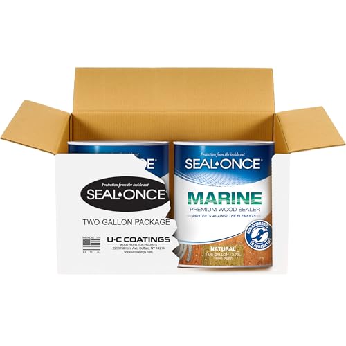 Image of SEAL-ONCE Marine Ready Mix Wood Sealer and Stain, Natural, 2 Gallon | Penetrating Waterproofer & Stain, Water-Based, Ultra-Low VOC Formula, High-Moisture Areas, For Wood Docks, Decks & Piers
