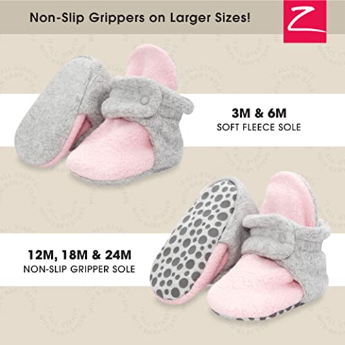 Zutano Unisex Fleece Baby Booties with Organic Cotton Lining, Newborn Essentials, Baby Pink/Gray Heather, 3 Months - image 2