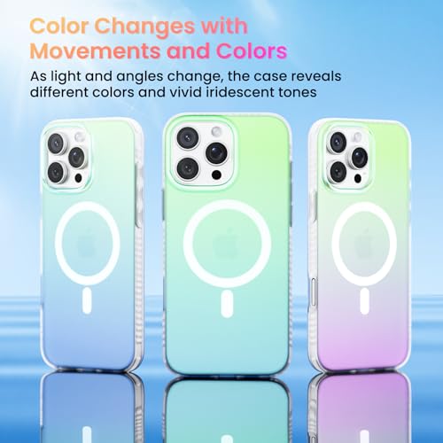 ORNARTO Compatible with iPhone 16 Pro Max for MagSafe Case,Shockproof Protective Rainbow Case,Wireless Charging Magnetic Phone Cases Cover 6.9inch-Aurora - Image 3