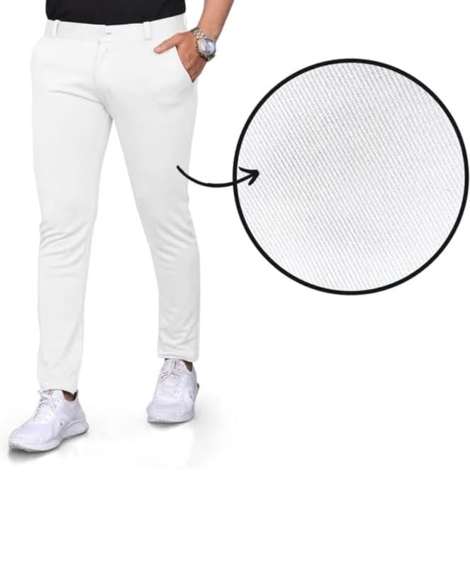 Image of VIJETA Garments for Men Lycra Blend Formal Trousers ? Smart Fit Office Wear Pants with Elastic Waistband & Zip Fly