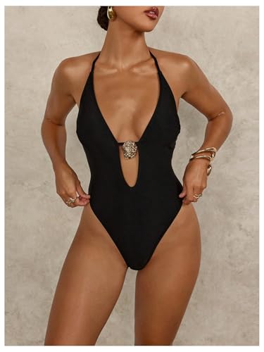 GORGLITTER Women's Cut Out One Piece Swimsuit Metal Tie Backless Sleeveless Tummy Control Slimming Swimwear4
