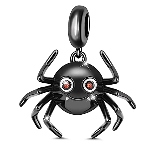 GNOCE Cute Spider Charm Pendant Sterling Silver What Do You Think Of Me Black Plated Charm Bead Fit Bracelet/Necklace Jewelry Gift for Women Mens