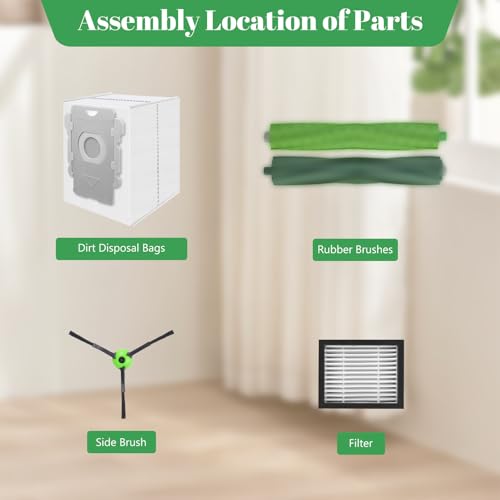Image of Replacement Parts for iRobot Roomba i2 i3 i3+ i4 i4+ i6 i6+ i7 i7+ i8 i8+ /Plus E5 E6 E7, Robot Vacuum Accessories, 2 Set Roller Brush 8 Filters 8 Side Brushes 8 Vacuum Bags