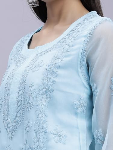 Image of Seva Chikan Hand Embroidered Lucknowi Chikankari Georgette Kurta with Inner Slip for Women SCL4431