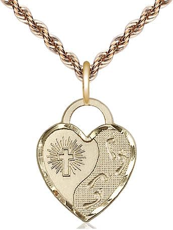 14kt Gold Filled Footprints Heart Pendant on a 18 inch Gold Filled French Rope Chain.