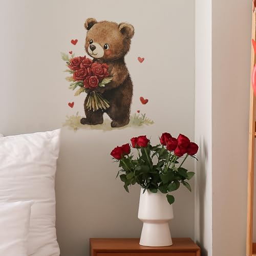 Vinilo decorativo removible Osito con flores y corazones miniatura 4