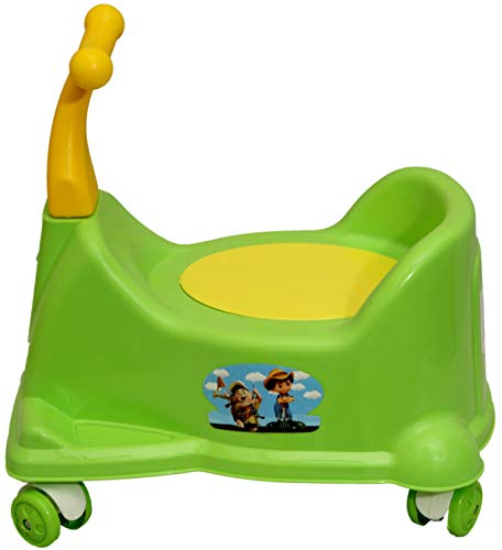 Image of Goyal's Scooter Style Baby Plastic Potty Seat cum Rider With Wheel and Removable Bowl for Kids - Green
