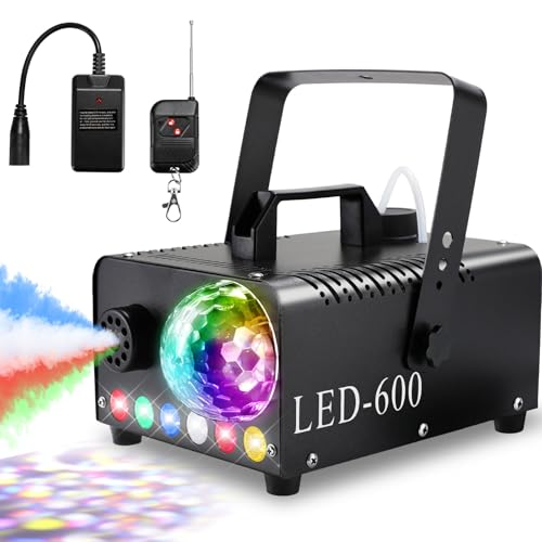 MAMIZO Nebelmaschine mit Discokugel, 600W 5000 CFM Smoke Machine, 6 LED RGB Licht Fog Machine, Mini Fog Rauchmaschine mit Automatischer Sprühfunktion, Ideal für Halloween, Hochzeiten und Partys