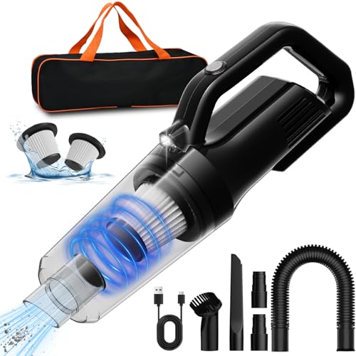 BOOTEEK Aspirateur Voiture Puissant de Table, 12000PA 12V Portable Mini Aspirateur sans-Fil a Main, avec Lampe LED, pour Poils d'animaux, Maison Voiture Bureau Table, 2 Filtres HEPA Supplémentaires