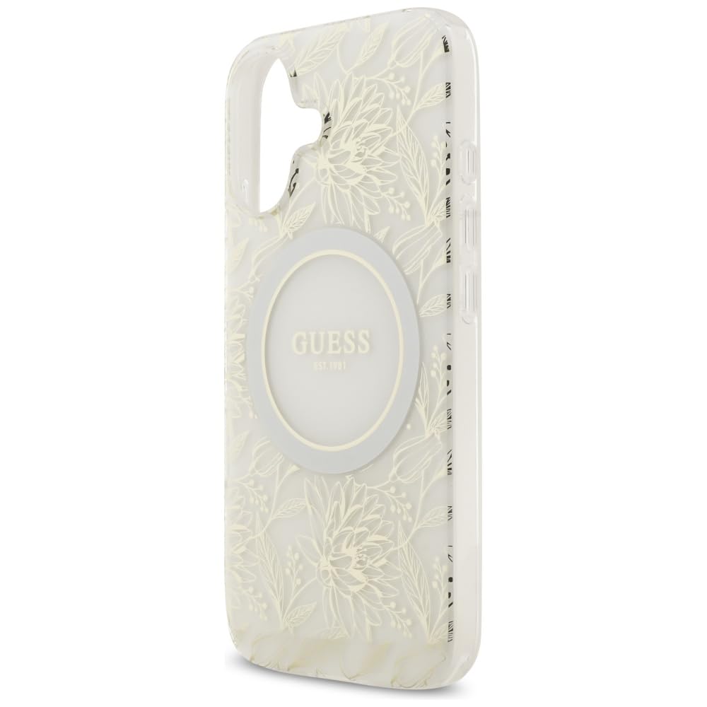 CG Mobile Guess IML Blumen Electro Pearl Armband kompatibel mit MagSafe Hülle für iPhone 17 (Weiß) | MagSafe kompatibel, für iPhone 17
