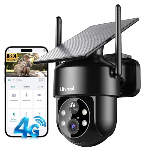 Image of LITYMOL 4G LTE Cellular Security Camera, 2K Outdoor Camera Wireless with 360 View, Color Night Vision, AI Detection, 2-Way Audio, Spotlight Siren Alarm, SD /Cloud Storage