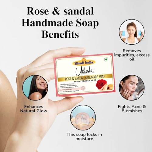 Image of Khadi Rose & Sandal Handmade Bathing Soap Bar 125g (Pack of 5) | Natural & Herbal | Glowing, Hydrating & Brightening Skin | For Acne & Blemishes | All Skin Types | For Men & Women