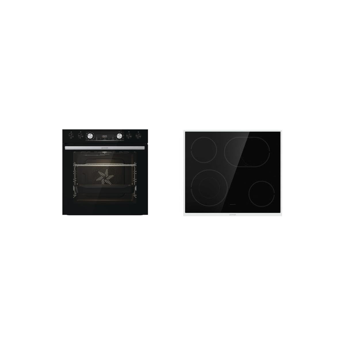 Gorenje Einbau-Herd-Set 4 mit Glaskeramik-Kochfeld, Heißluft, 77 Liter, ExtraSteam, GentleClose, EcoClean, AirFry, PizzaMode, PerfectGrill, Teleskopauszüge, Schwarz