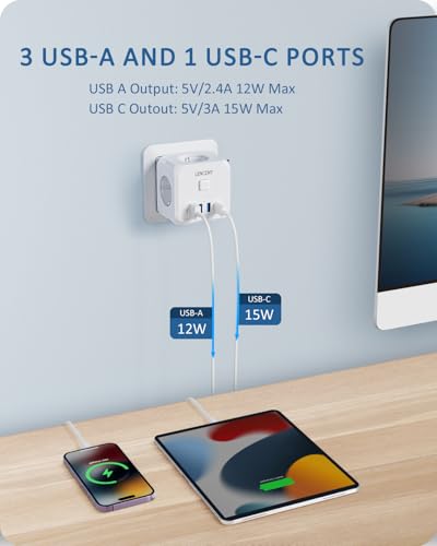 Miniatura 4 de Lencent Cubo Enchufe Usb 7 En 1, Ladron Enchufes 4000w, Triple Múltiples Pared Con 3 Tomas De Ca, 3 Usb-A, 1 Tipo C Y Interruptor, Cargador Regleta Pared Para Oficina, Cocina Y Habitación