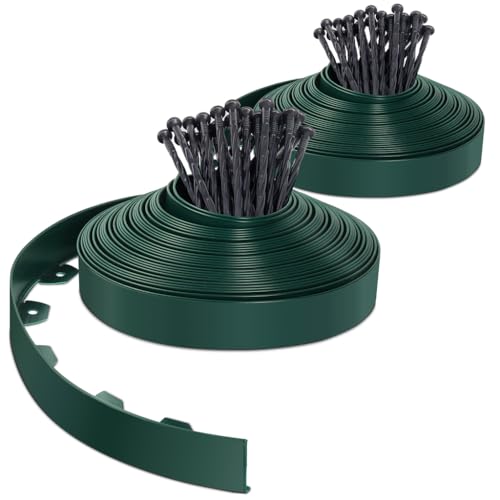 VOUNOT® Bordo Giardino Flessibile, Bordi Aiuole Plastica, con 80 Chiodi di Fissaggio, Lunghezza 40m, Altezza 5cm, Verde