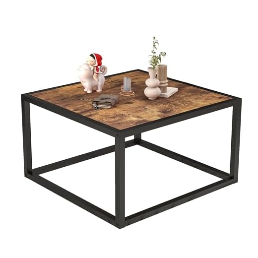 ARFARLY Square Coffee Table for Living Room, Tea Coffee Simple Centre Table, Modern Side Table with Wooden Top and Sturdy Metal Frame, Easy Assembly, Black and Rustic Brown