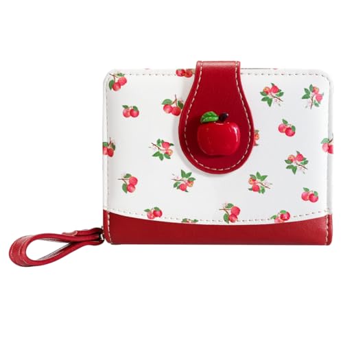 Image of Cute Print Wallet Blueberry Strawberry Cherry Wallet with Credit Card Holder Zipper Coin Purse for Women Girls (APPLE)